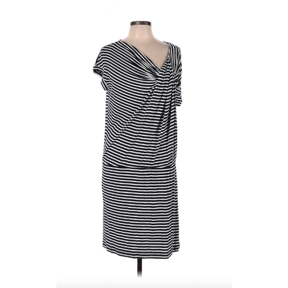 Calvin Klein Black & White Stripe Asymmetrical Dress Nautical Sz 12 Lagenlook - Picture 1 of 12